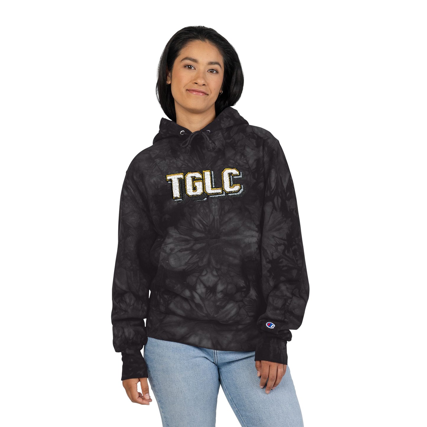 TGLC Embroidered Tie-Dye Hoodie — Champion Black Marble Pullover - TGProShop