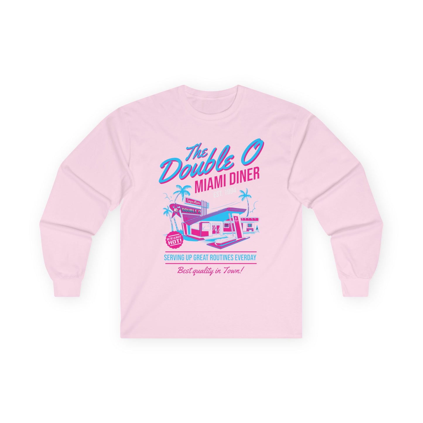 Miami Diner Retro Long Sleeve Tee — "The Double O" Vintage 80s Palm Beach Design - TGProShop