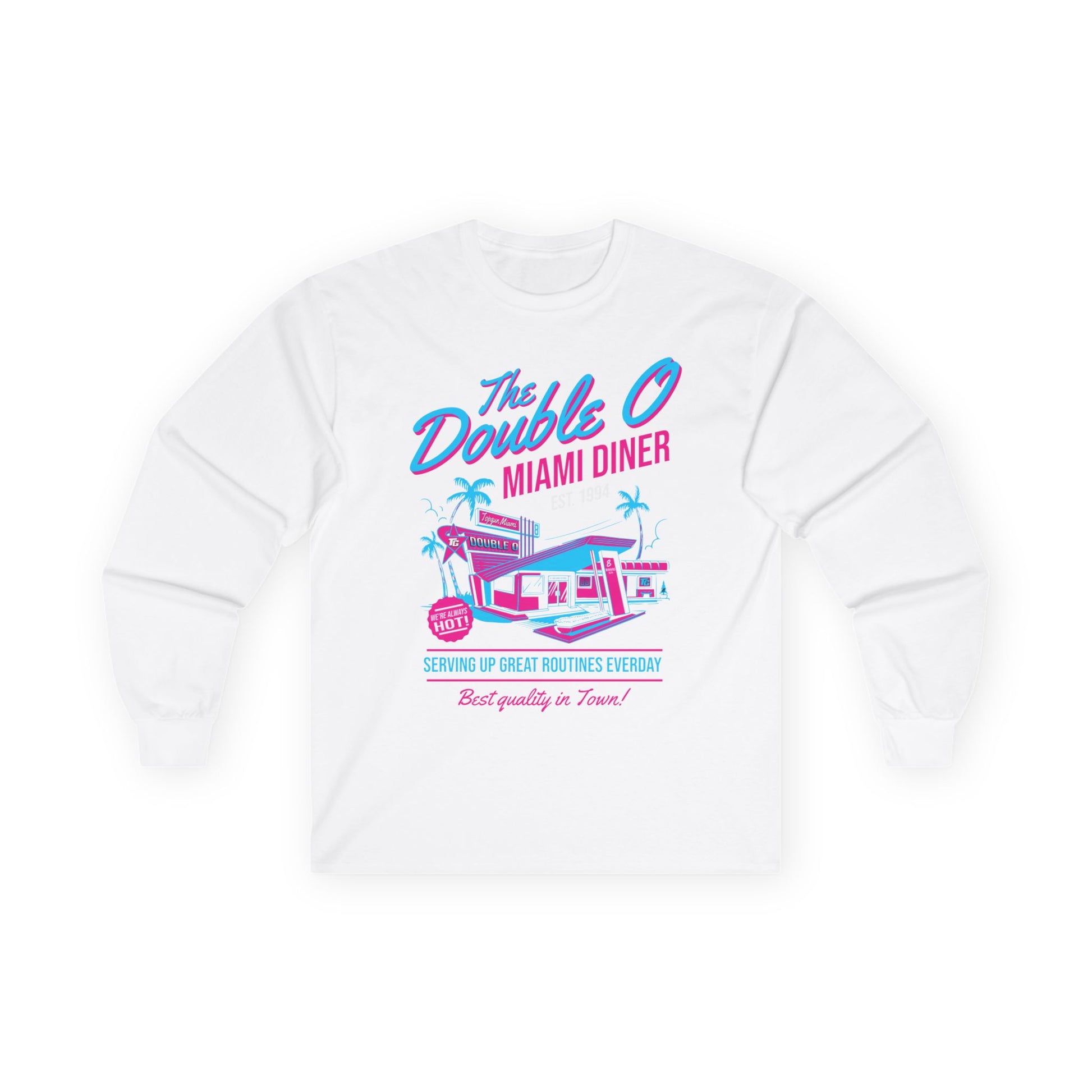 Miami Diner Retro Long Sleeve Tee — "The Double O" Vintage 80s Palm Beach Design - TGProShop