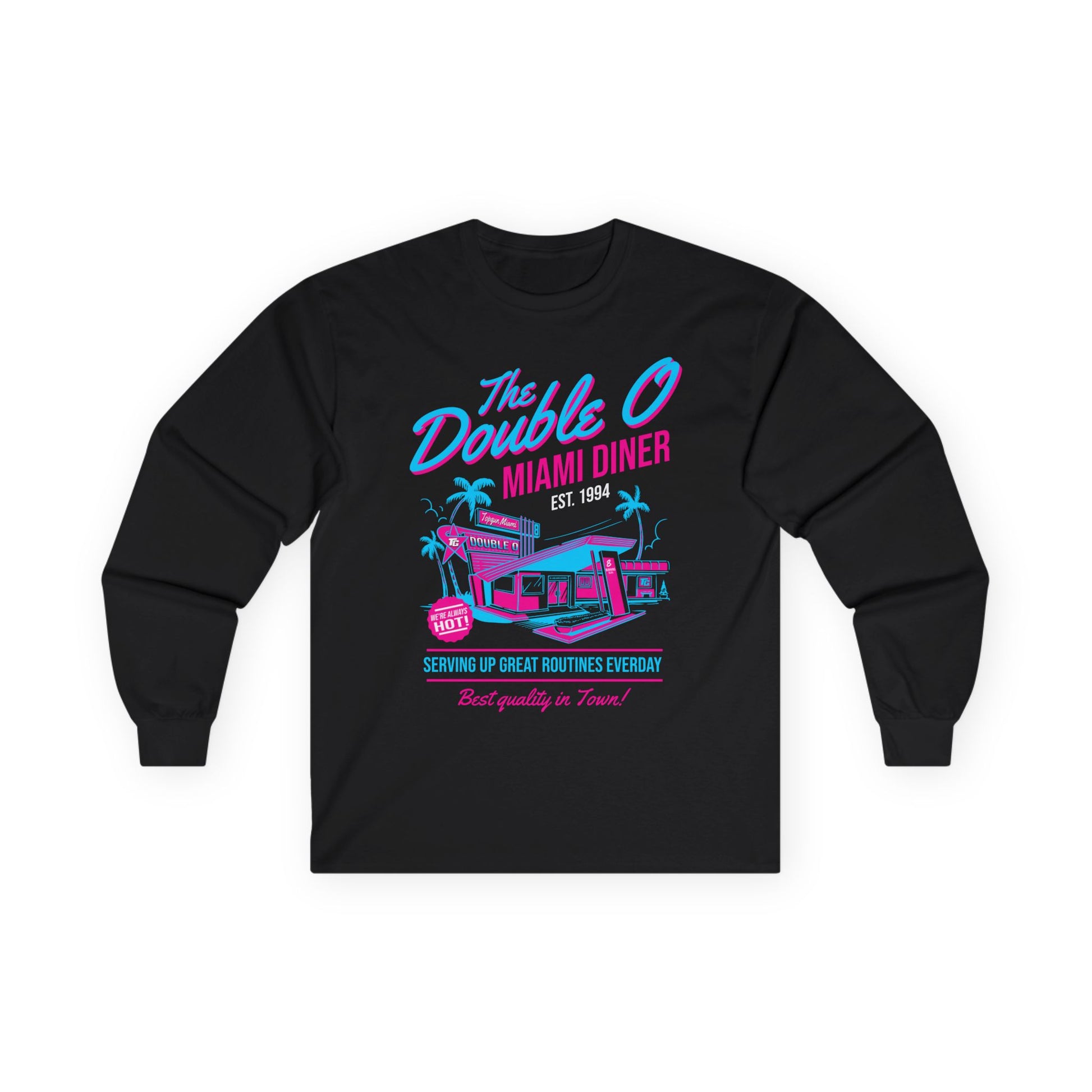 Miami Diner Retro Long Sleeve Tee — "The Double O" Vintage 80s Palm Beach Design - TGProShop