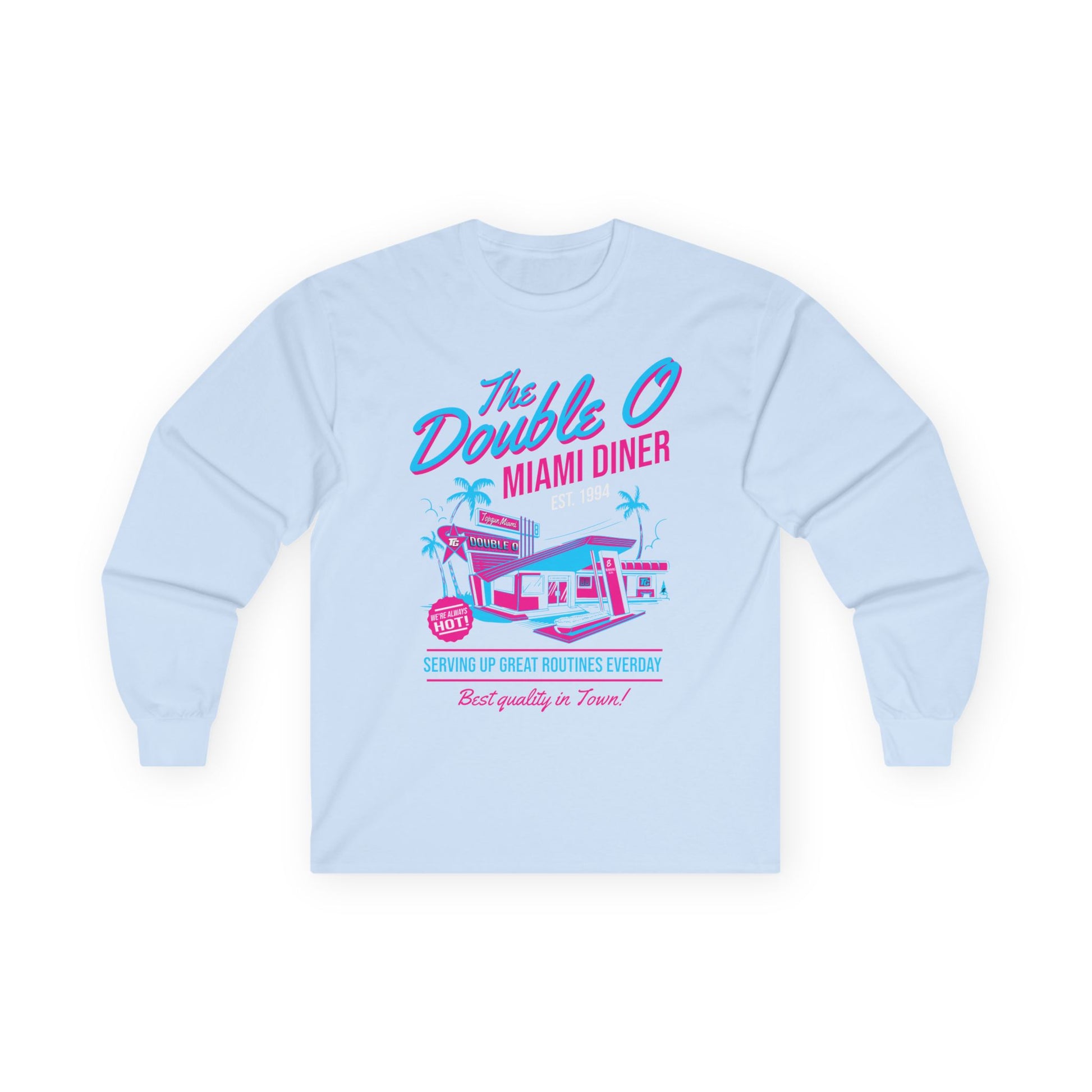 Miami Diner Retro Long Sleeve Tee — "The Double O" Vintage 80s Palm Beach Design - TGProShop
