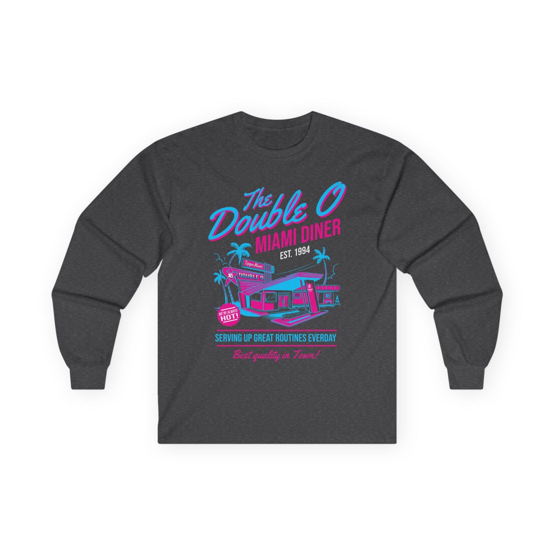 Miami Diner Retro Long Sleeve Tee — "The Double O" Vintage 80s Palm Beach Design - TGProShop