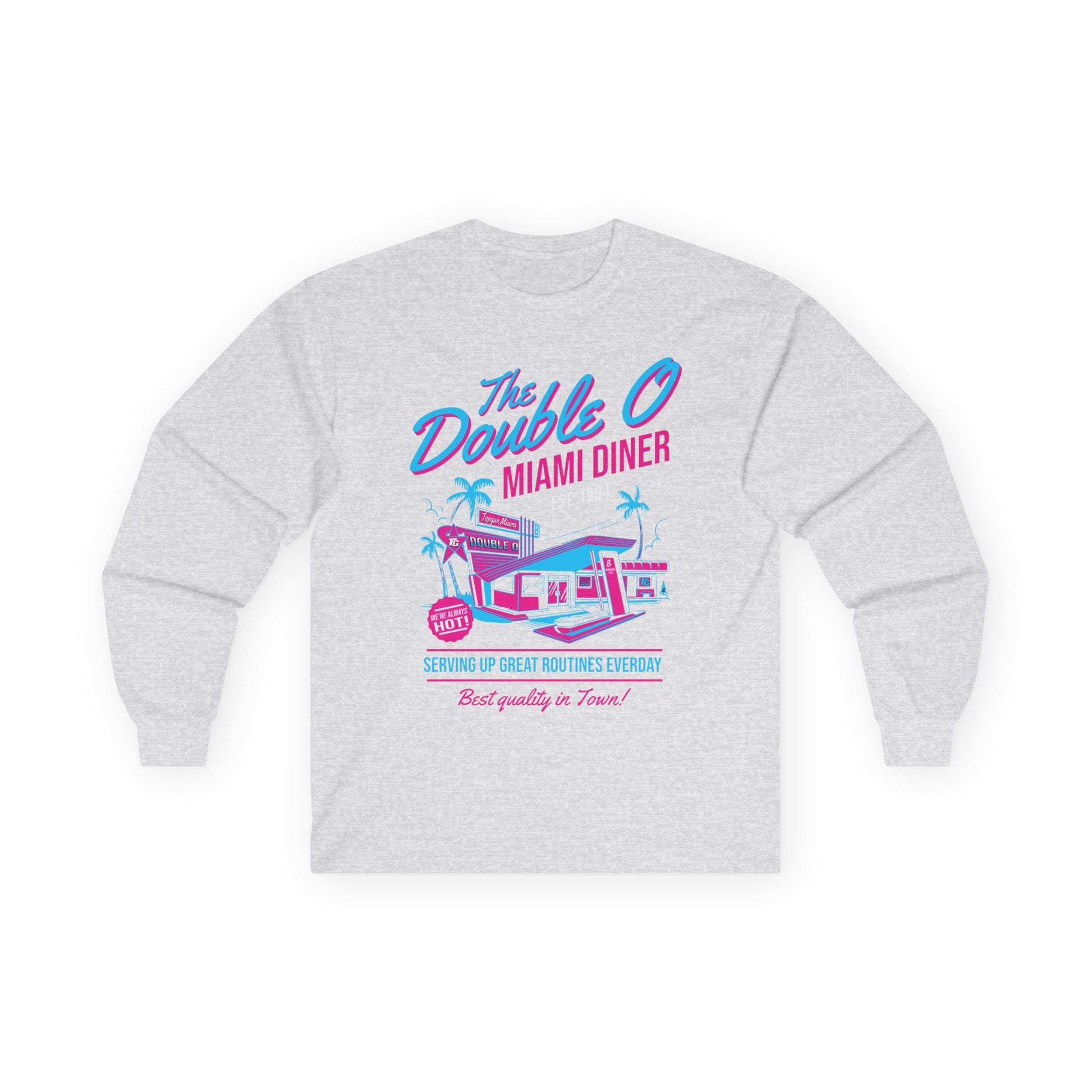 Miami Diner Retro Long Sleeve Tee — "The Double O" Vintage 80s Palm Beach Design - TGProShop