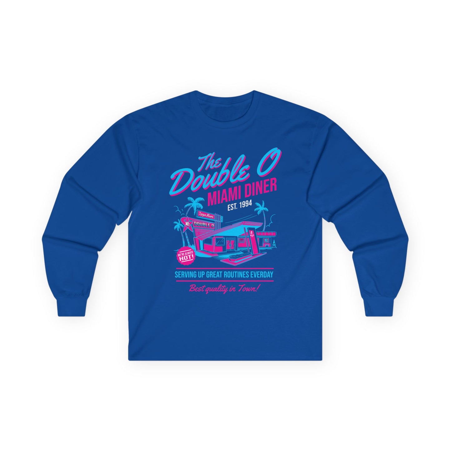 Miami Diner Retro Long Sleeve Tee — "The Double O" Vintage 80s Palm Beach Design - TGProShop