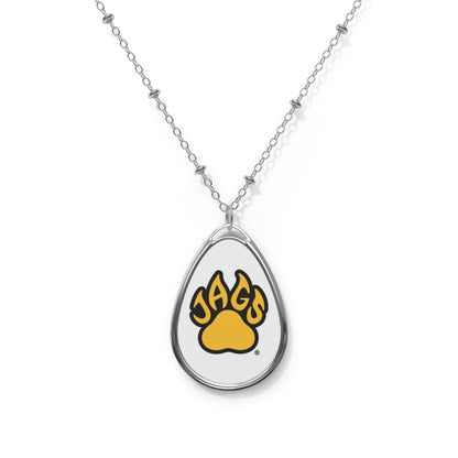 Jags Paw Oval Necklace — Silver Teardrop Pendant with School Logo - TGProShop