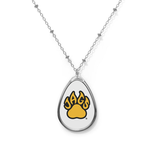 Jags Paw Oval Necklace — Silver Teardrop Pendant with School Logo - TGProShop