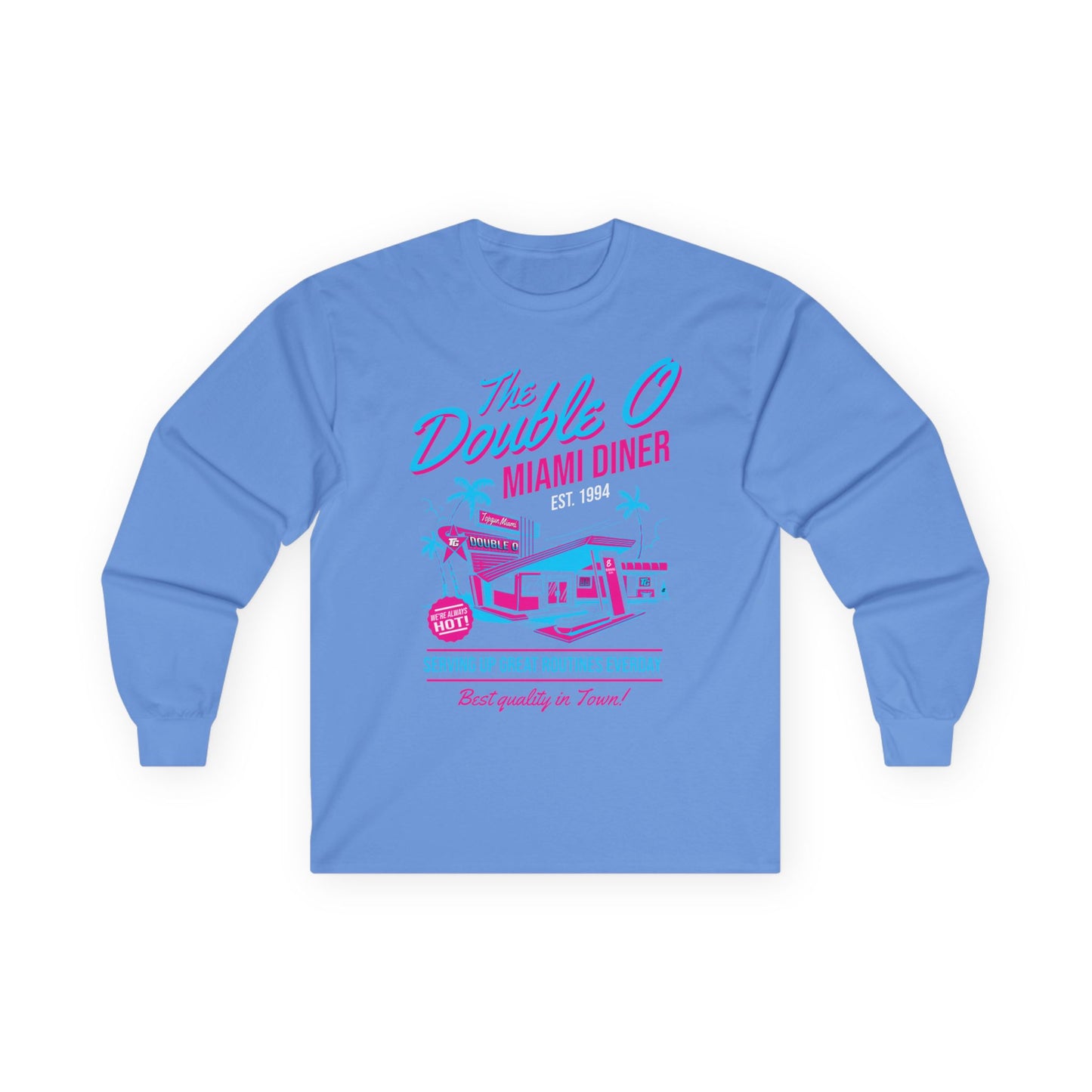 Miami Diner Retro Long Sleeve Tee — "The Double O" Vintage 80s Palm Beach Design - TGProShop