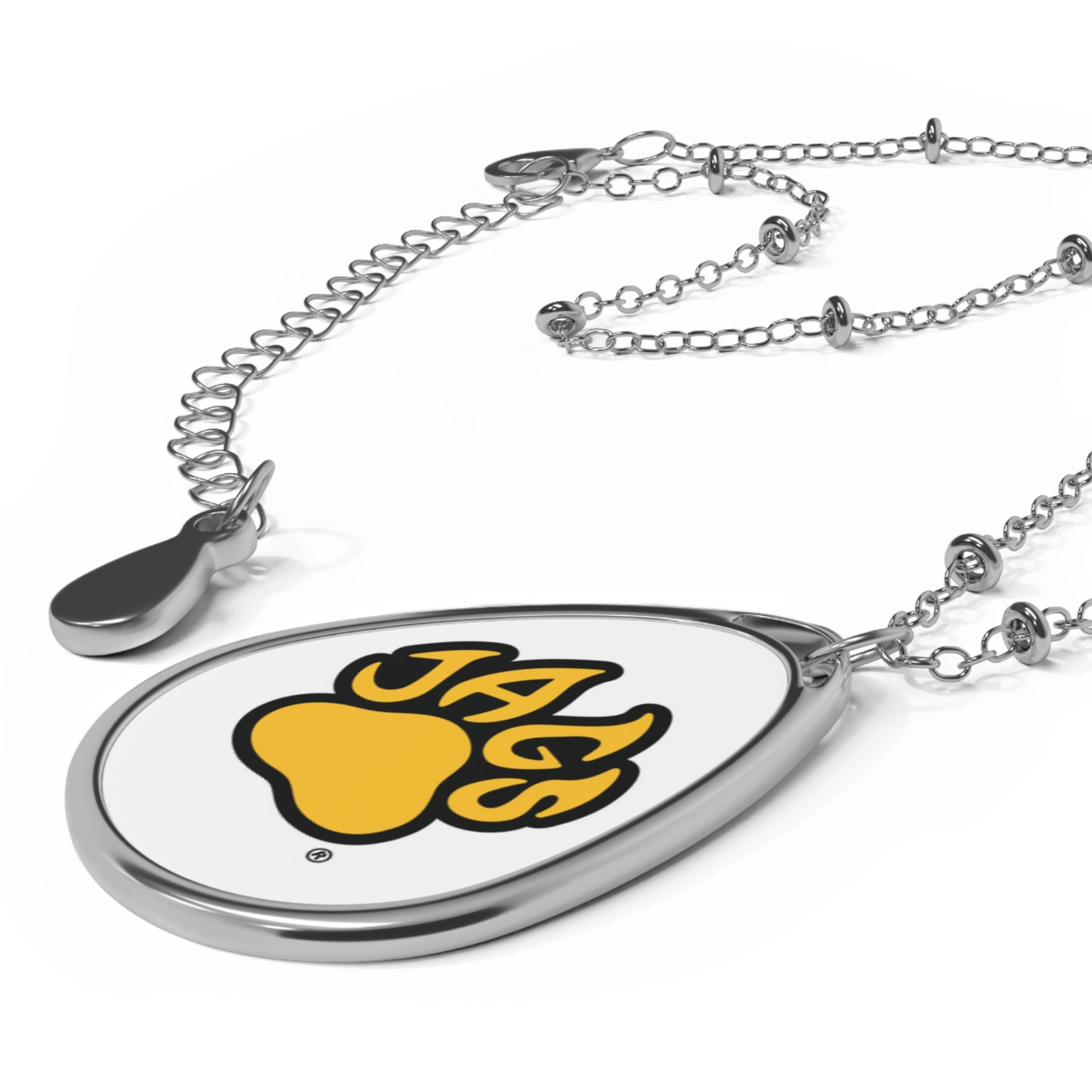 Jags Paw Oval Necklace — Silver Teardrop Pendant with School Logo - TGProShop